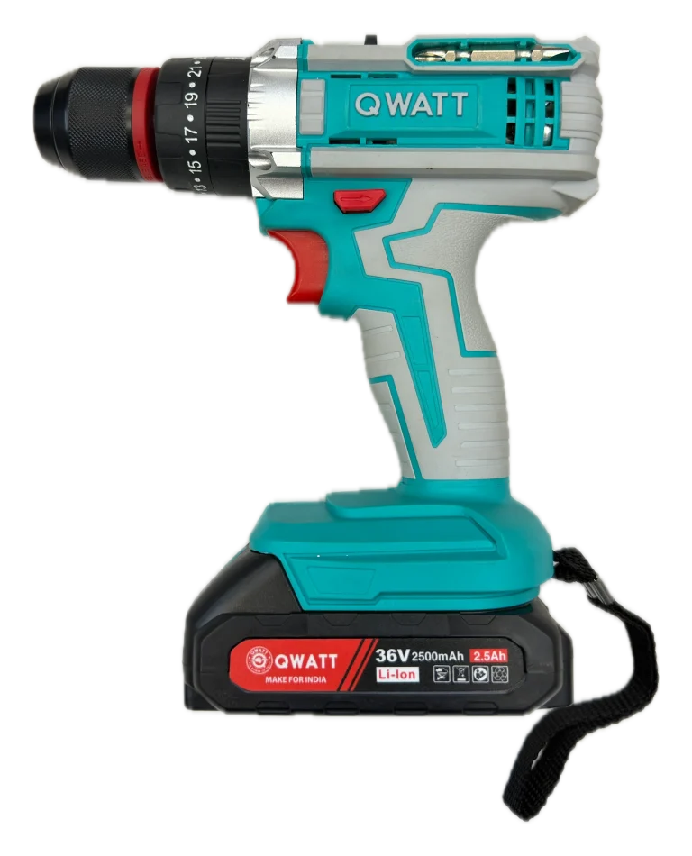 QWATT QWLI-04 METAL 36 V cordless impact drill kit with metal keyless chuck