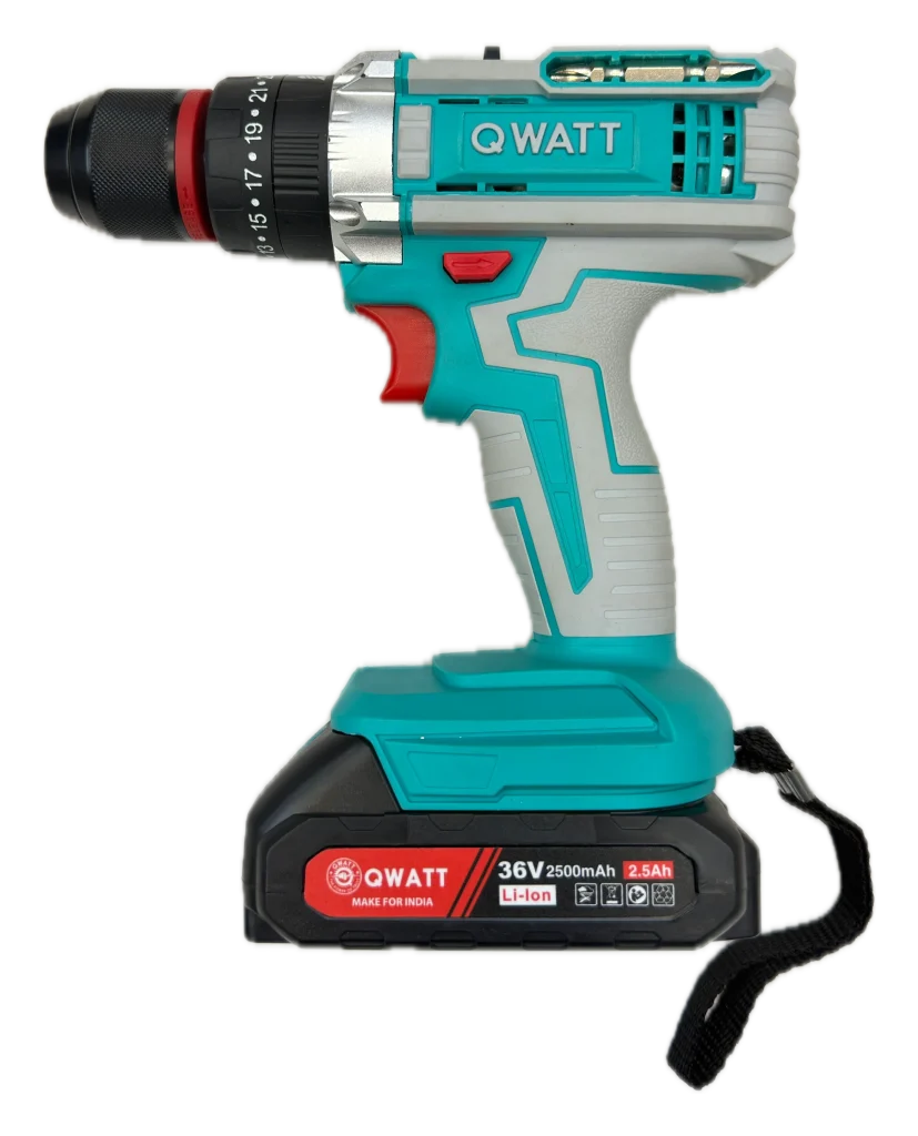 QWATT QWLI-04 METAL 36 V cordless impact drill kit with metal keyless chuck